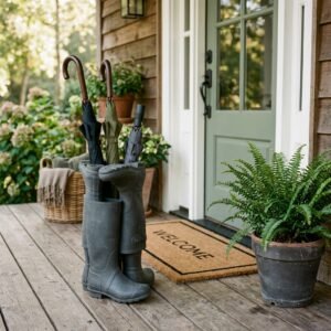 Viral Porch Makeover Hack: DIY Dollar Tree Rain Boot Umbrella Stand