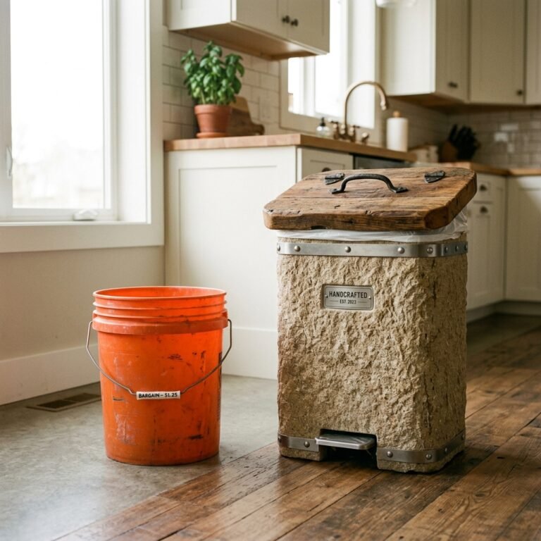 You'll Never Believe This High-End Farmhouse Trash Can Started as a Cheap Dollar Store Bucket!