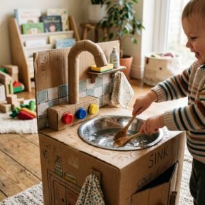 Your Toddler Will Play for Hours with This Easy DIY Cardboard Kitchen Sink Toy!