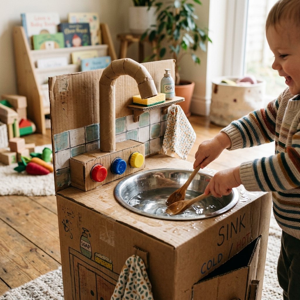 Your Toddler Will Play for Hours with This Easy DIY Cardboard Kitchen Sink Toy!
